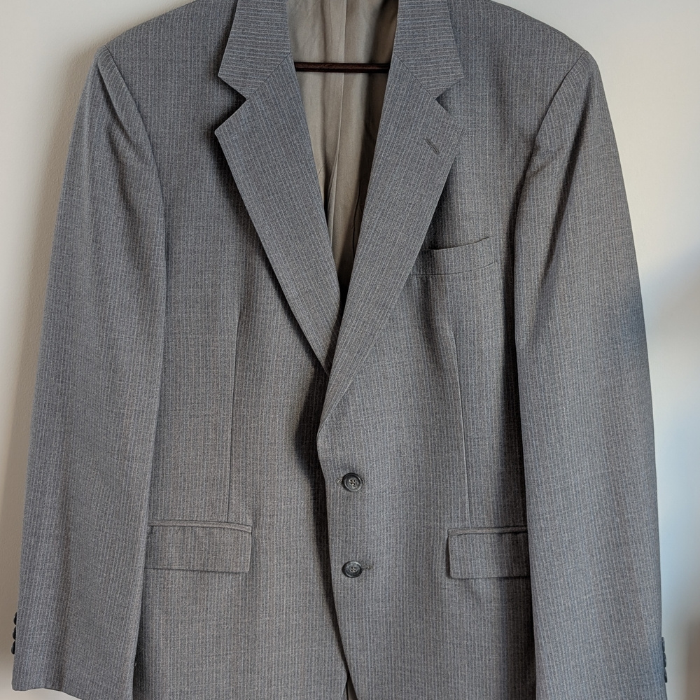 Stafford Men's Grey Pinstripe Suit Jacket Blazer Two-Button Professional 42L Lon